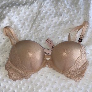 NWT VS Dream Angels Push Up Bra Champagne Nude Shimmer with Lace